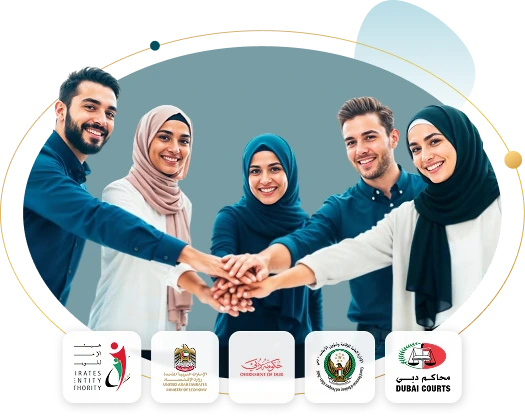The UAE Visa Online team joining hands, trusted by Emirates Identity Authority, UAE Ministry of Economy, Government of Dubai, Dubai Immigration and Dubai Courts