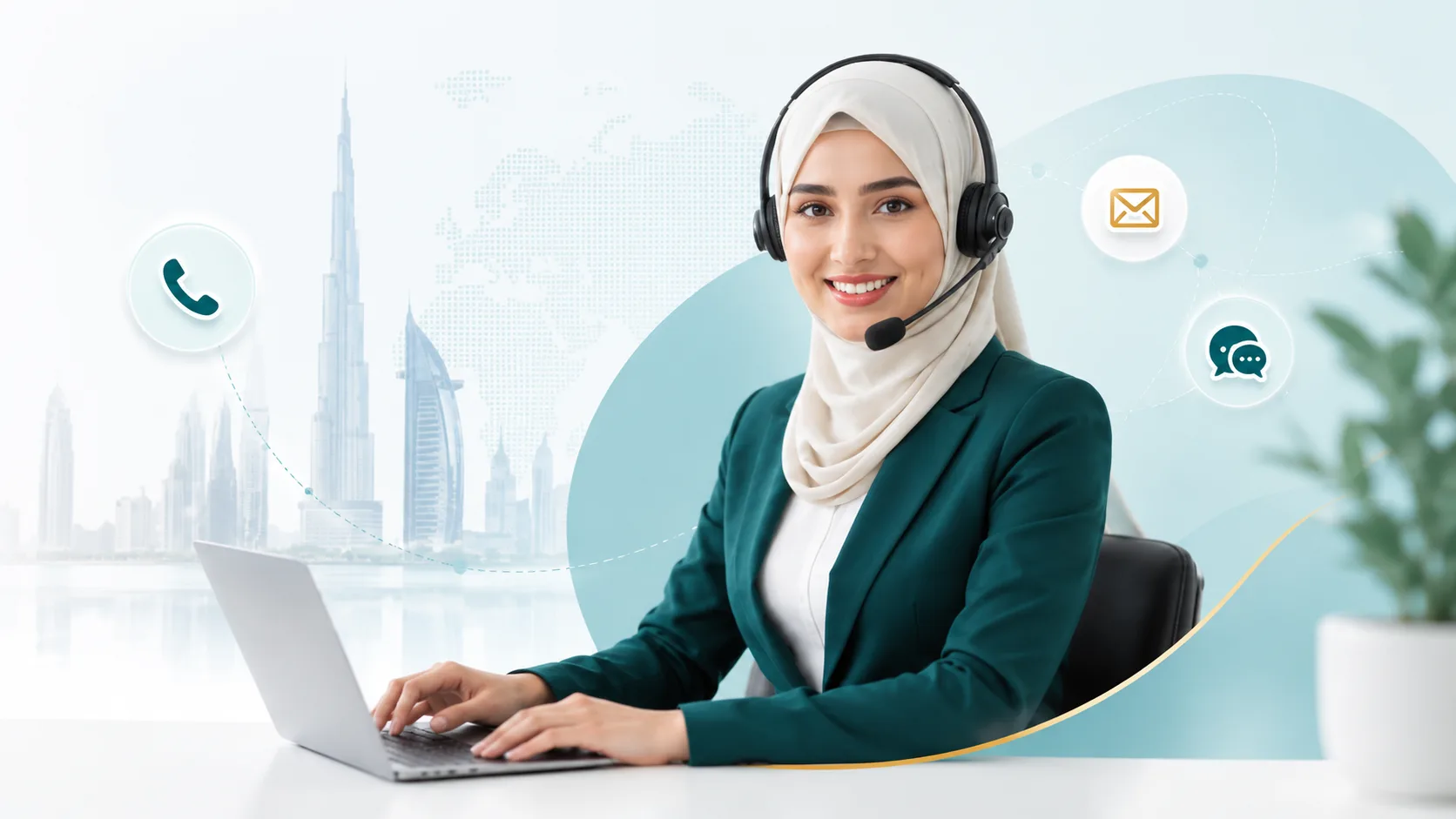 UAE visa support specialist wearing a headset, ready to assist with your application