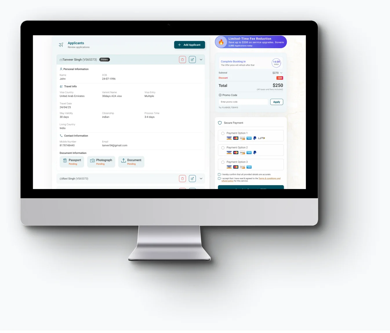 Step 04: Pay Visa Fee — application screen preview