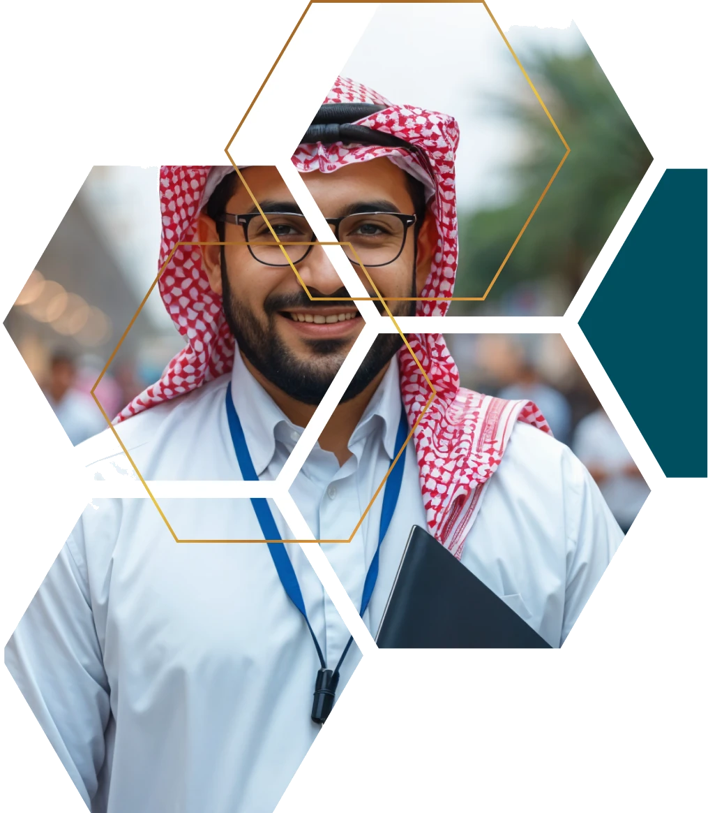A UAE-based business professional in traditional dress